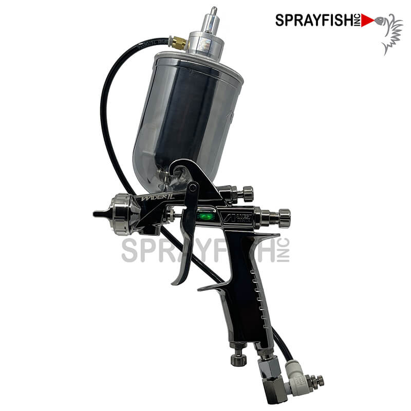 Anest Iwata Wider1L Gravity or Siphon Feed Agitated Gun is part of the newest Wider Series that features their state-of-the-art LV fluid nozzle technology